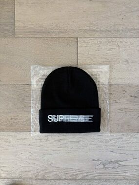 Supreme Black Beanie with White Motion Logo